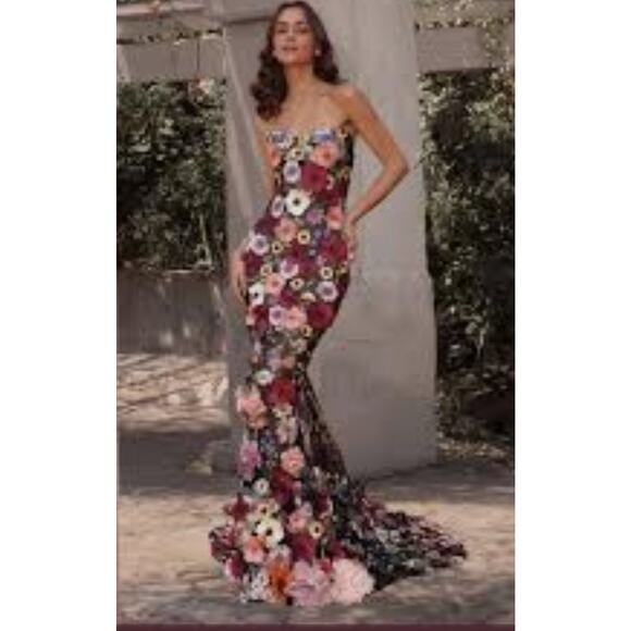 $1500 New Bronx and Banco Jasmine Multi Floral Embroidered Straples Gown Sz L /8 - Picture 5 of 16